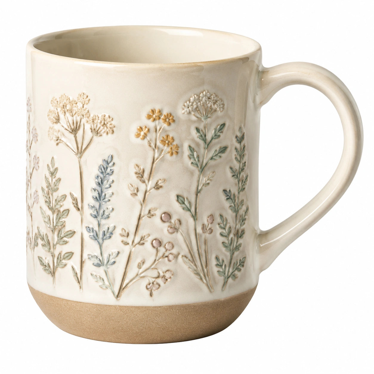 Tazza in Ceramica Crema con Incisione Floreale