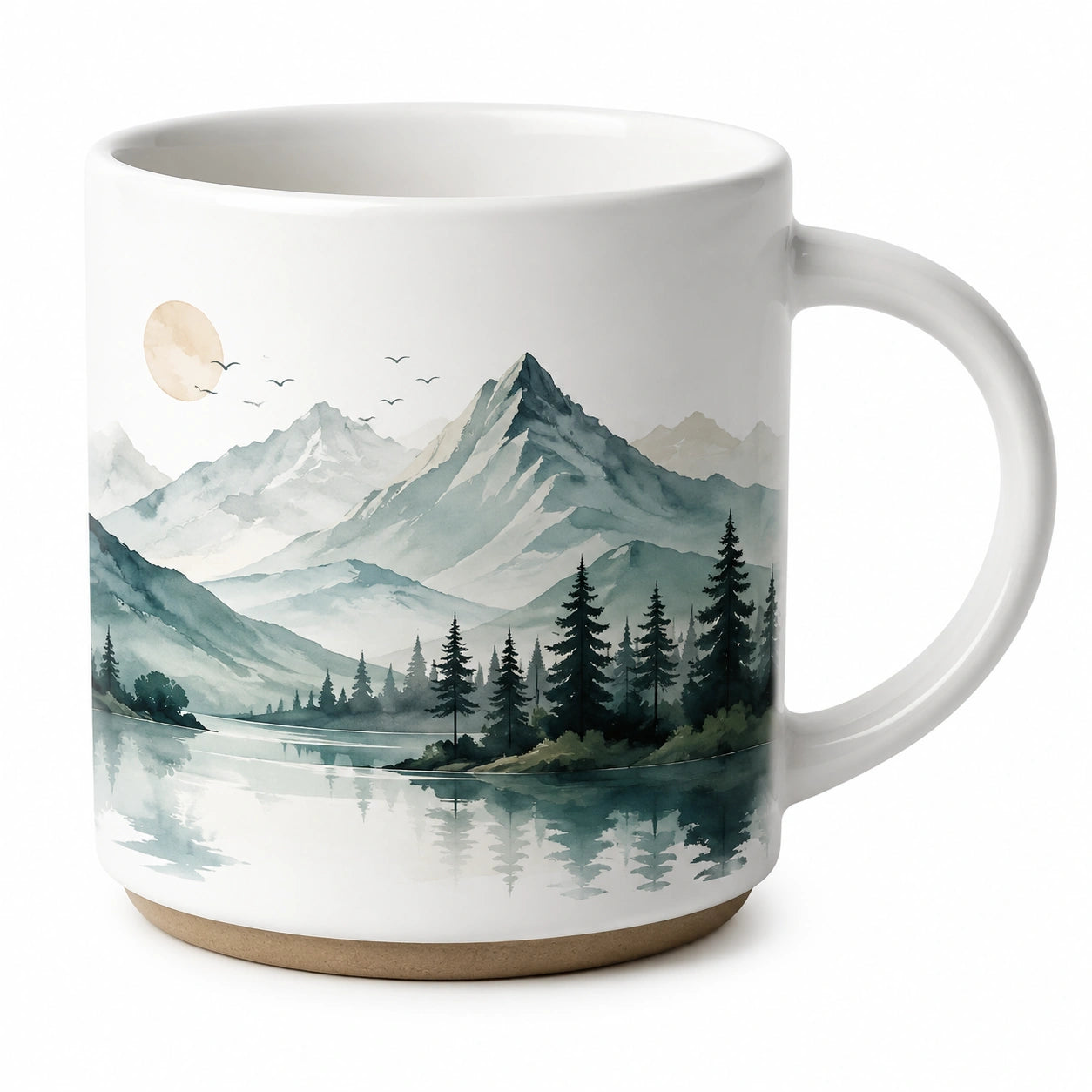 Tazza in Ceramica con Disegno Paesaggio Montano 300ml Bianco