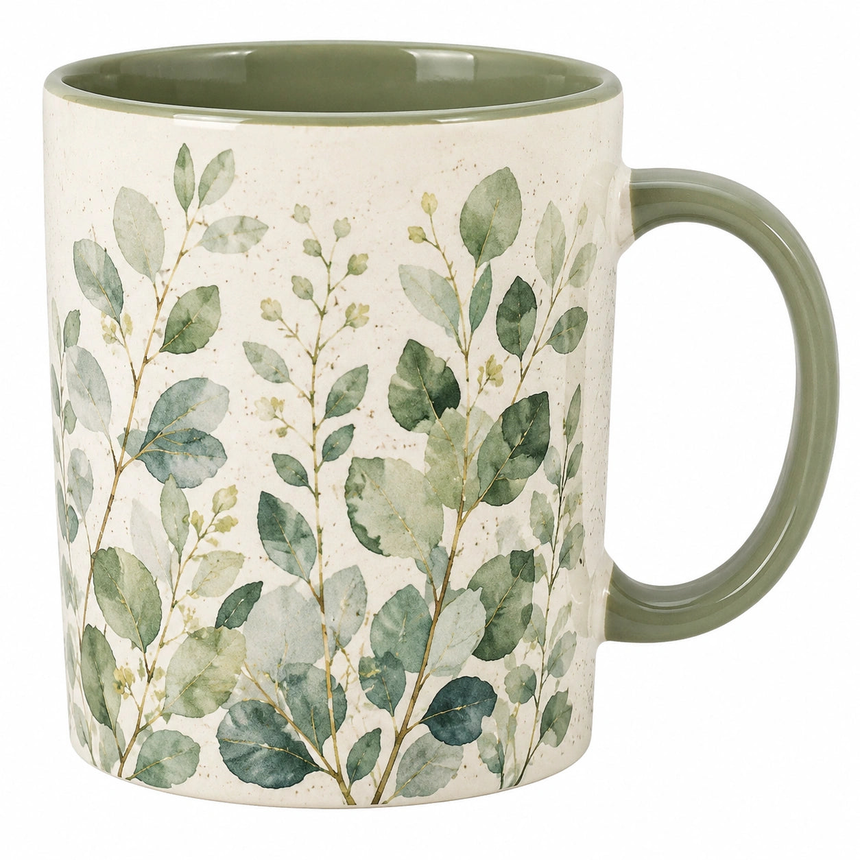 Tazza in Ceramica Motivo Foglie Verdi Interno Verde 350ml
